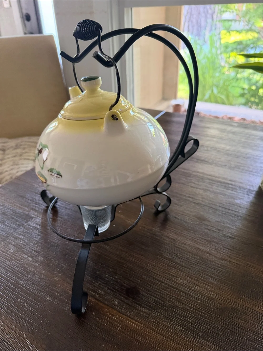 Antique Porcelain Teapot with Green Figure Motif